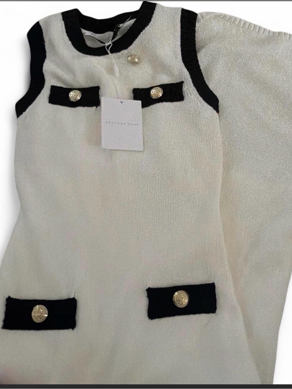 Endless Rose Cream and Black Sleeveless Shift Dress with Gold Buttons